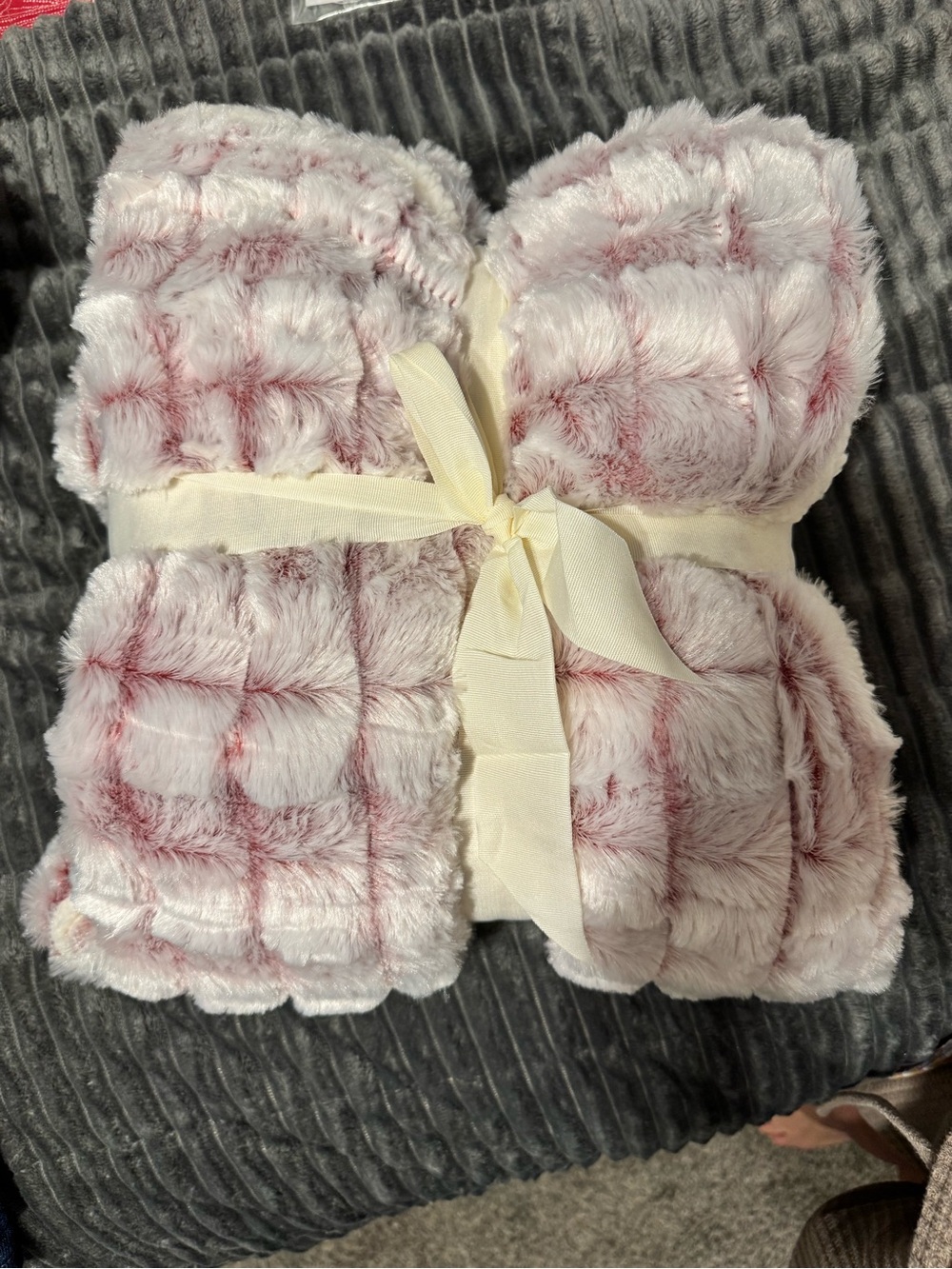 Plush Faux Fur Pink Grid Throw Blanket by